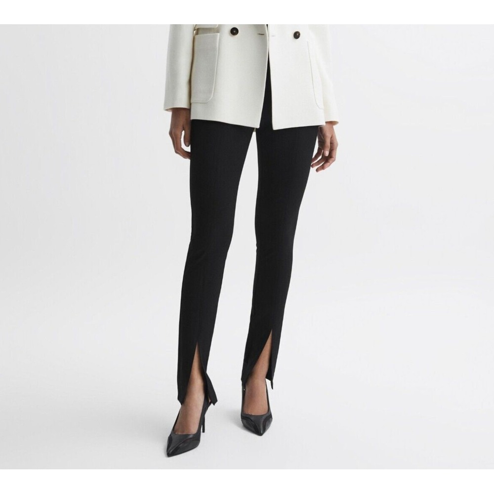 REISS Jayne Split Front Skinny Pants Women Sz US 0 Black Pull On Event